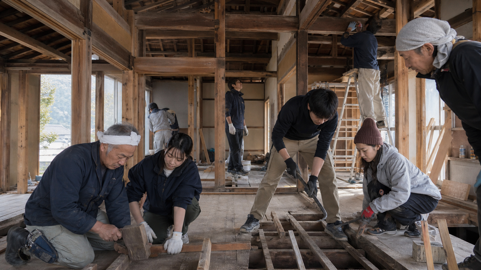 空き家を改修して地域の拠点に手直ししている現場の様子